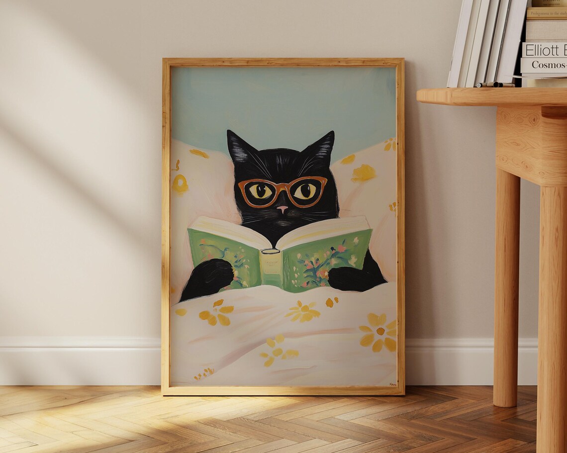 Bookworm Cat, Contemporary Reading Cat Art Print - Image 3