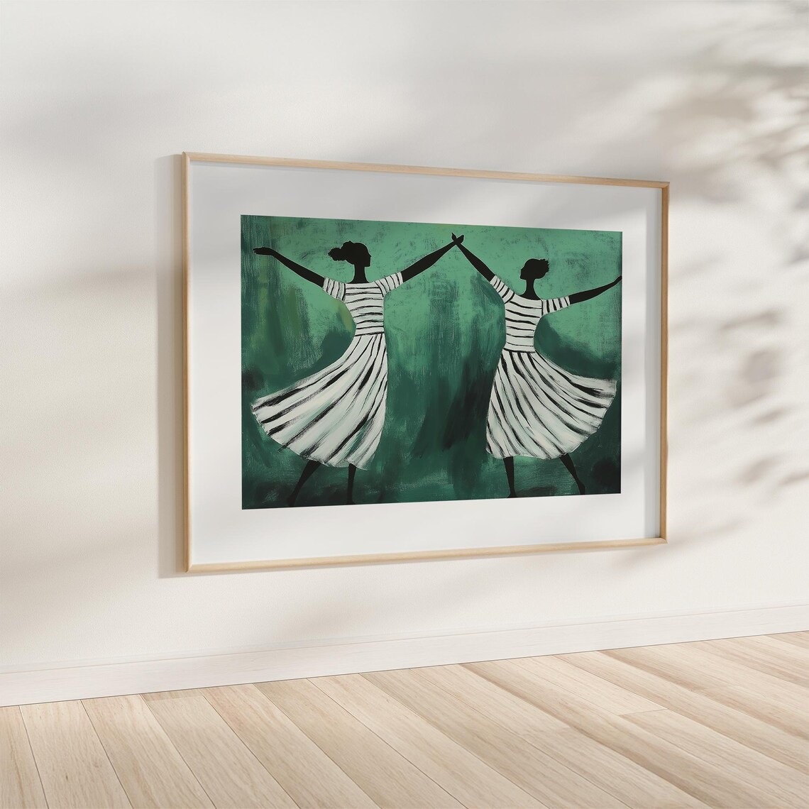 Two Dancers Holding Hands Leaping in Emerald Green Modern Poster - Image 4