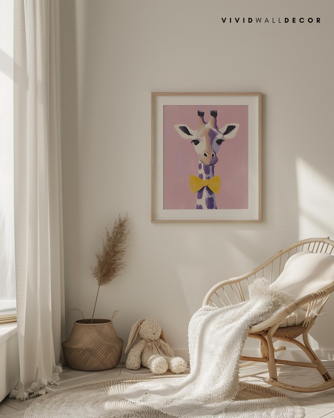 Adorable Purple Giraffe With Yellow Bow on Pink Nursery Poster - Image 4