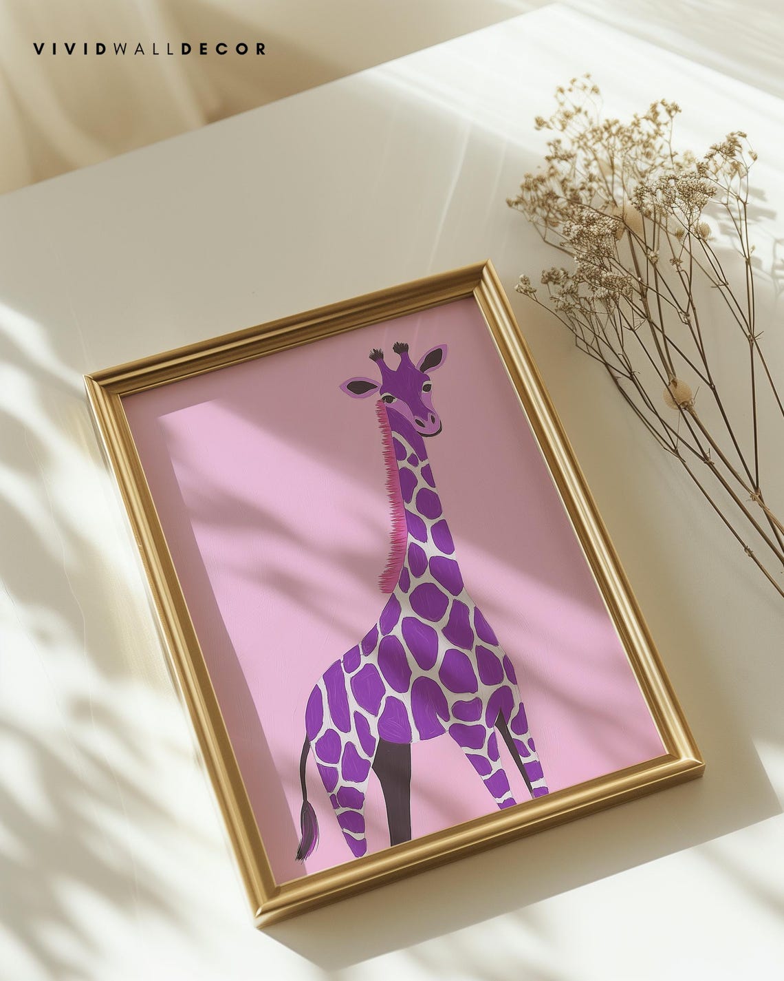 Adorable Tall Purple Giraffe on Pink Kids Nursery Art Poster - Image 2