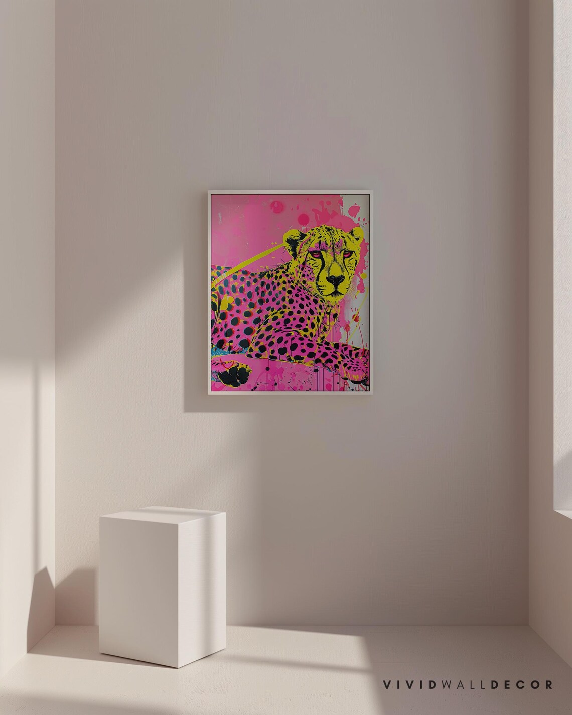 Bold Neon Pink And Yellow Cheetah Pop Art Animal Portrait Poster - Image 2