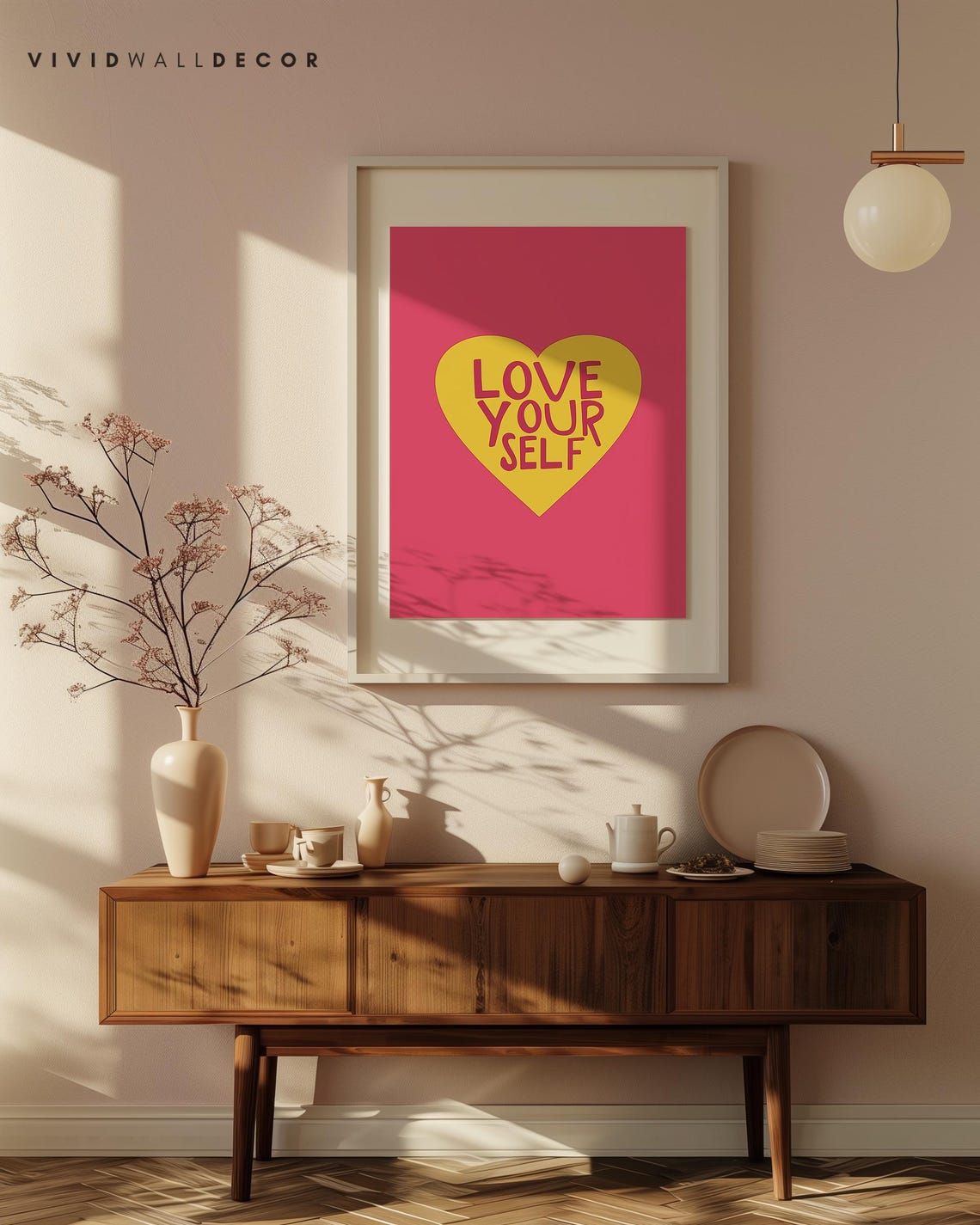 Love Yourself Heart Typography Hot Pink Inspirational Poster - Image 4