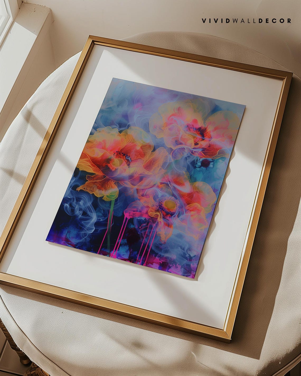 Abstract Neon Floral Art with Pink Paint Drips Dark Moody Poster - Image 4