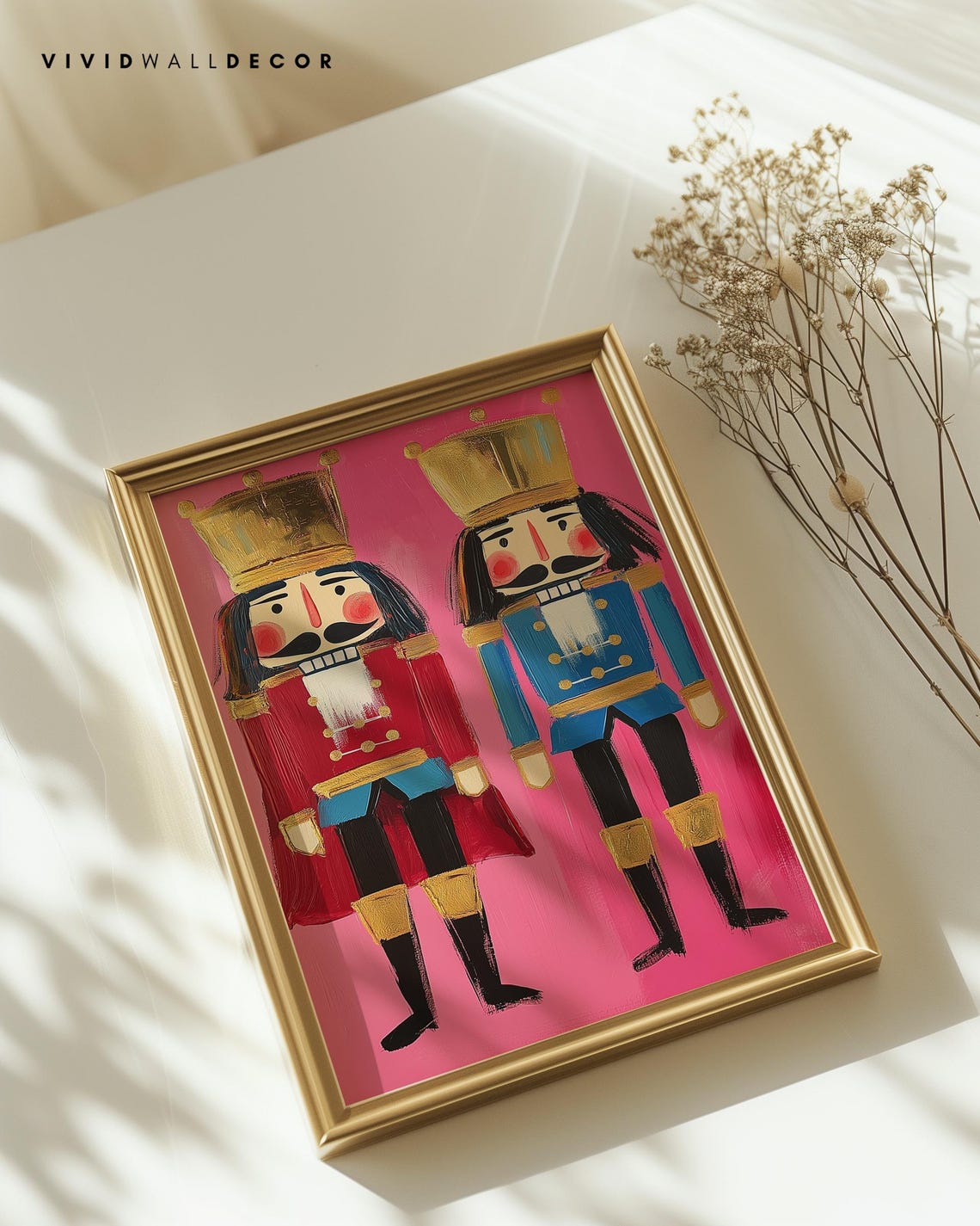 Nutcracker Duo In Red And Blue Uniforms On Pink Holiday Poster - Image 3