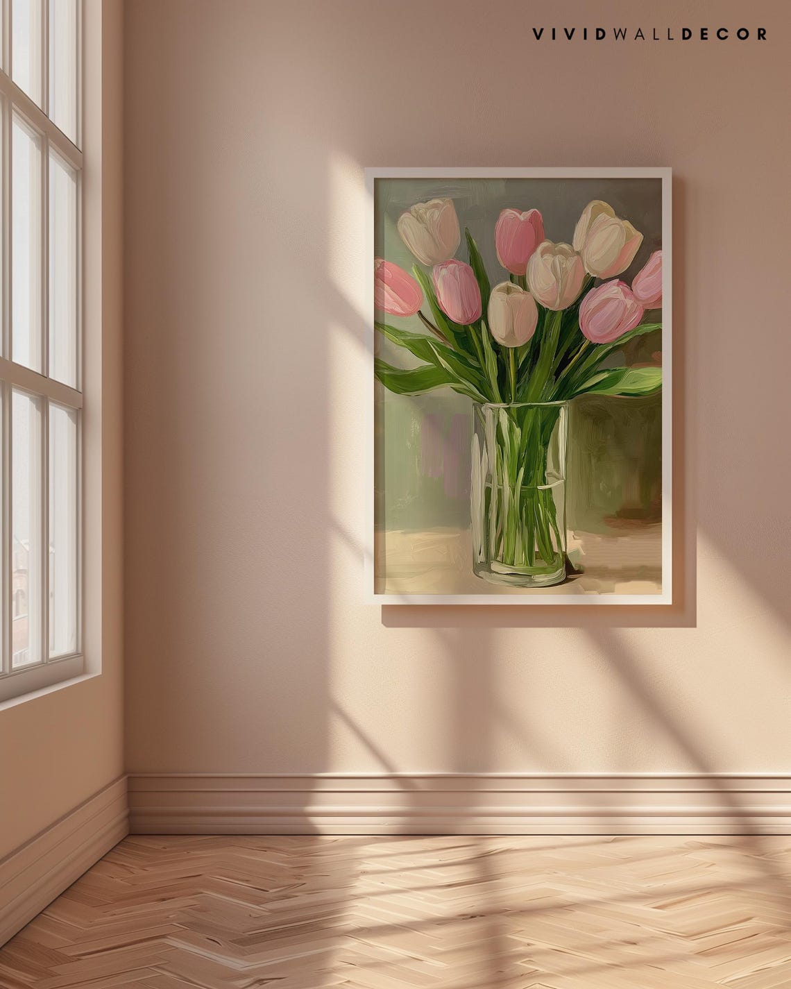 Pastel Pink and White Tulips in Glass Vase Spring Art Poster - Image 4