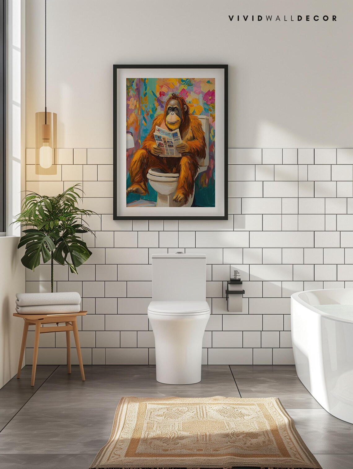 Funny Orangutan Reading Newspaper on the Toilet Bathroom Poster - Image 4