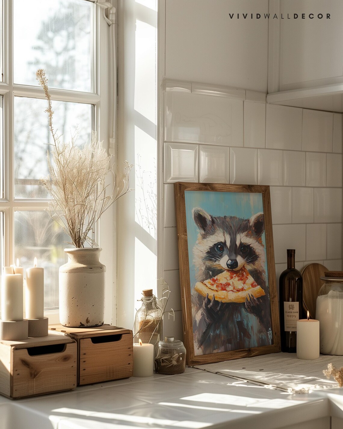 Cute Raccoon Eating Pizza Slice Funny Quirky Animal Wall Poster - Image 2