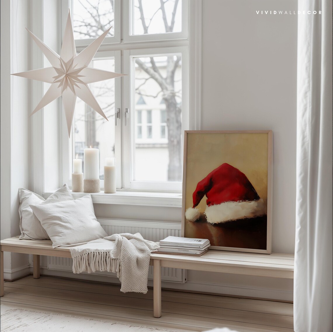 Red Santa Hat Still Life On Dark Wood Moody Christmas Poster - Image 3