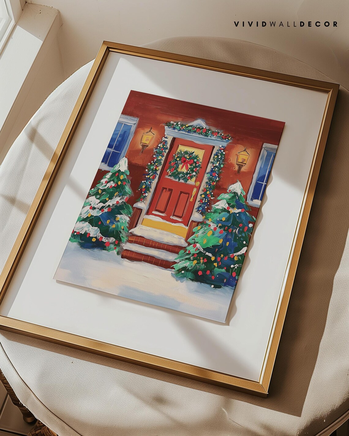 Festive Red Door With Christmas Wreath And Snowy Porch Poster - Image 3