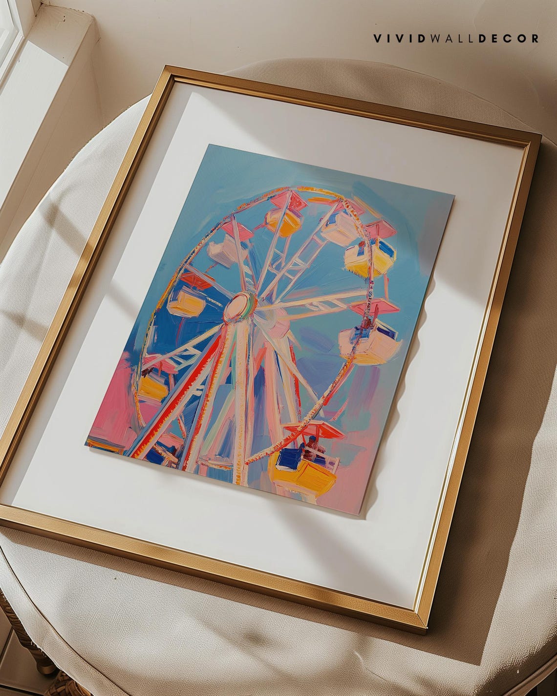 Pastel Ferris Wheel Whimsical Fairground Carnival Art Poster - Image 3