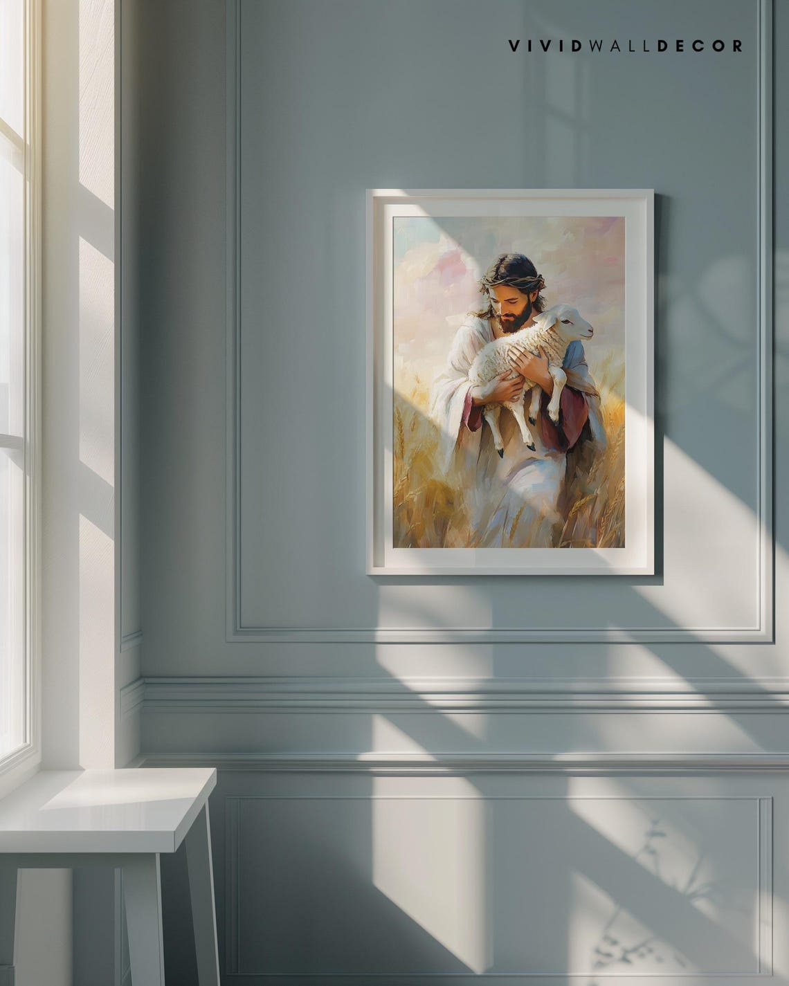 Jesus Carrying a Lamb Through a Golden Wheat Field Art Poster - Image 4