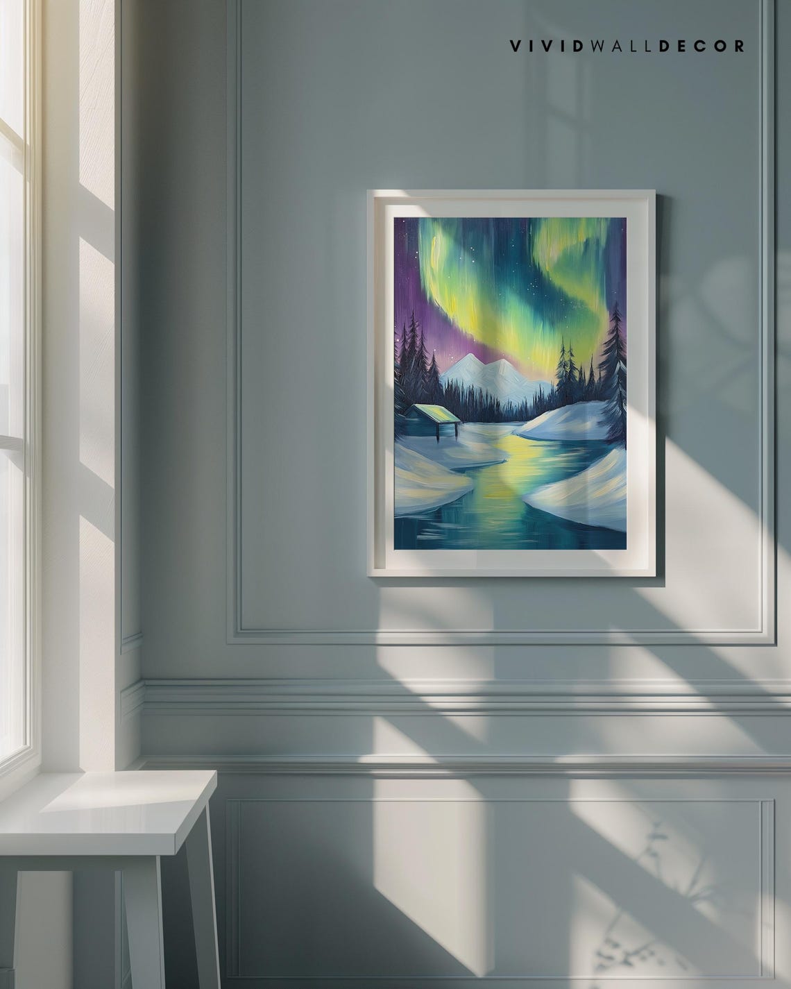 Northern Lights Over A Snowy River Aurora Winter Night Art Poster - Image 4