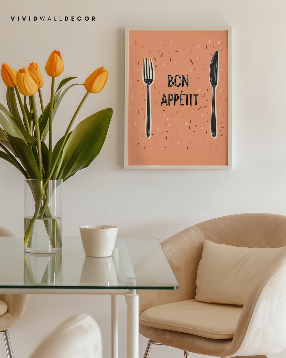 Bon Appetit Fork And Knife Terracotta French Kitchen Art Poster - Image 4