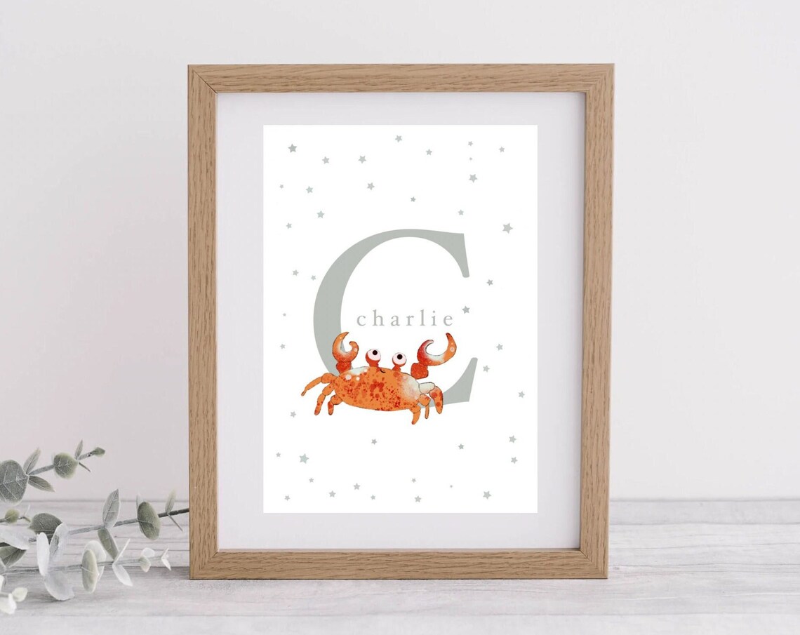 Personalised Crab Letter Illustration Art For Nurserykids Room