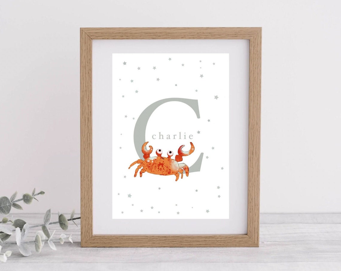 Personalised Letter C Crab Poster with Name Charlie for Nursery