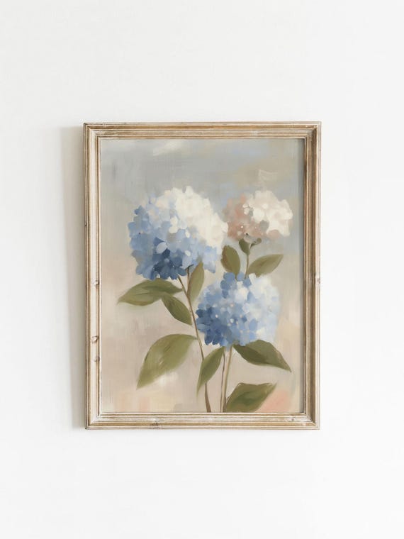 Vintage Blue Floral Art Print, French Country Decor