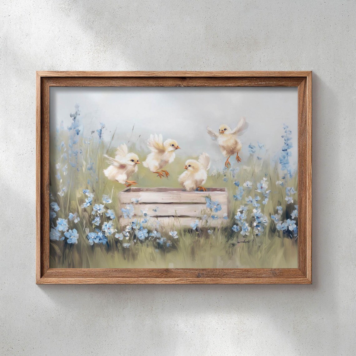 Yellow Chicks On Wooden Crate, Spring Animals Poster Print