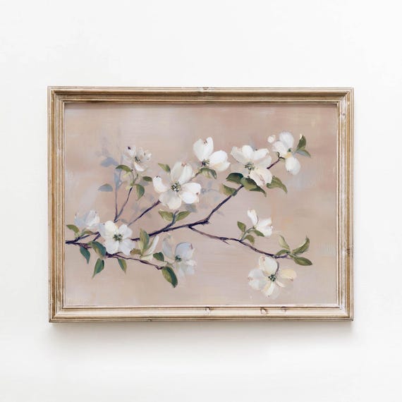 Vintage White Blossom Branch Printable Muted Pink Cottage Wall Art Farmhouse Floral Decor Digital Download 573