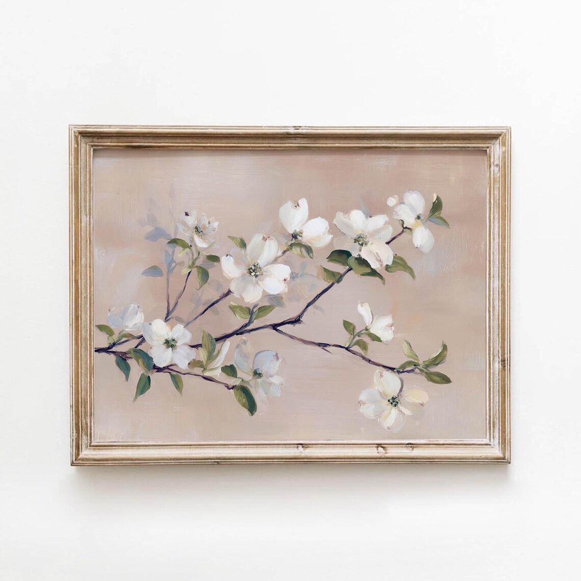 Vintage White Dogwood Blossoms Branch Soft Pink Floral Poster