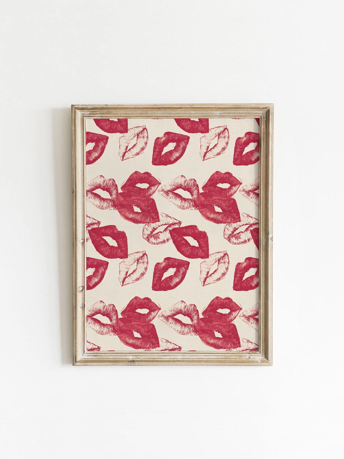 Red Lip Print Pattern Poster, Pop Modern Aesthetic
