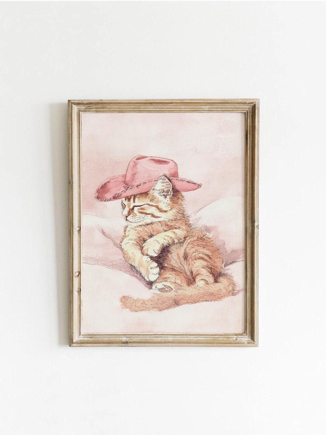 Pink Western Kitten, Vintage Cowgirl Poster Print