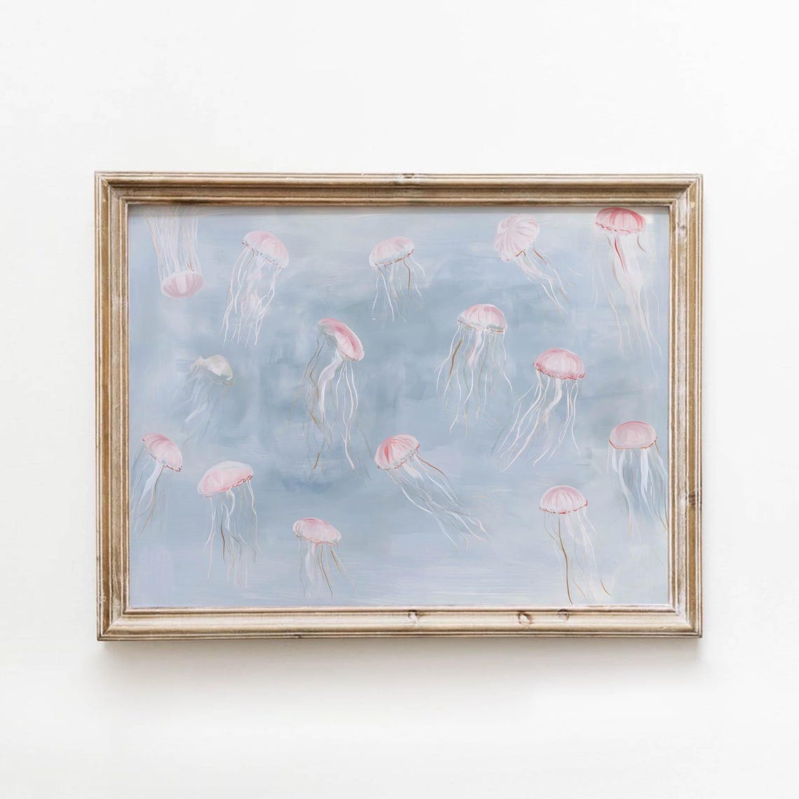 Floating Pink Jellyfish Soft Underwater Dreamy Ocean Wall Art