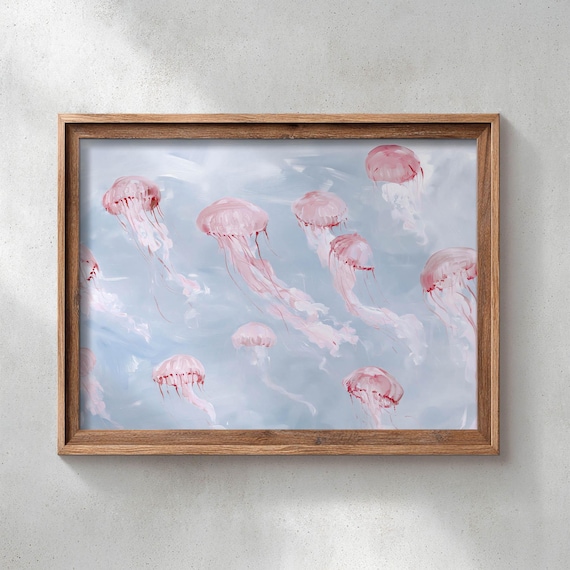 Pink Jellyfish Watercolor Ocean Painting Dreamy Sea Creature Poster