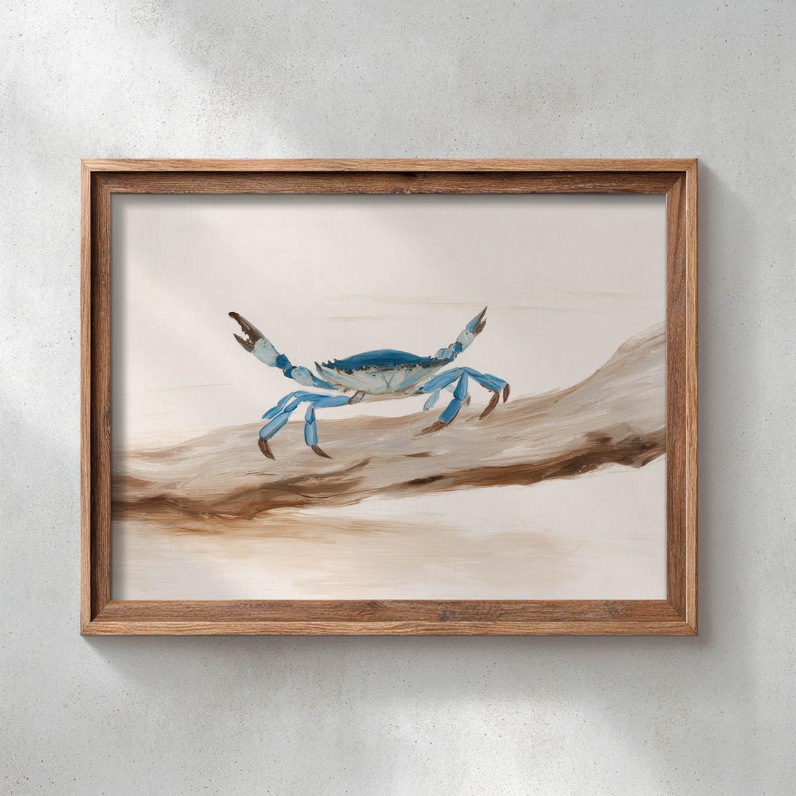 Blue Crab On Driftwood Coastal Nautical Watercolor Rustic Art Poster