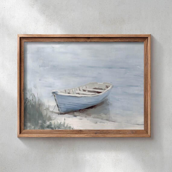 Rowboat On Sandy Shore Coastal Wall Art Poster