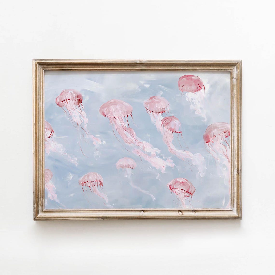 Pink Jellyfish Floating Soft Blue Dreamy Underwater Wall Art