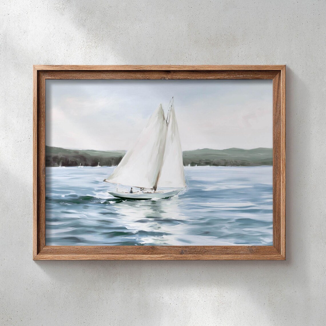 Printed Sailboat On Calm Waters, Vintage Seaside Poster