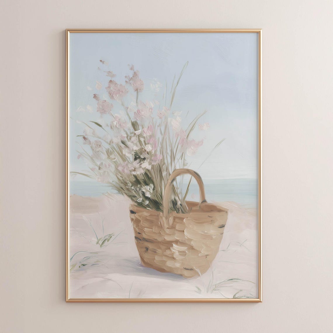 Straw Basket Wildflowers Pastel Beach Soft Impressionist Poster