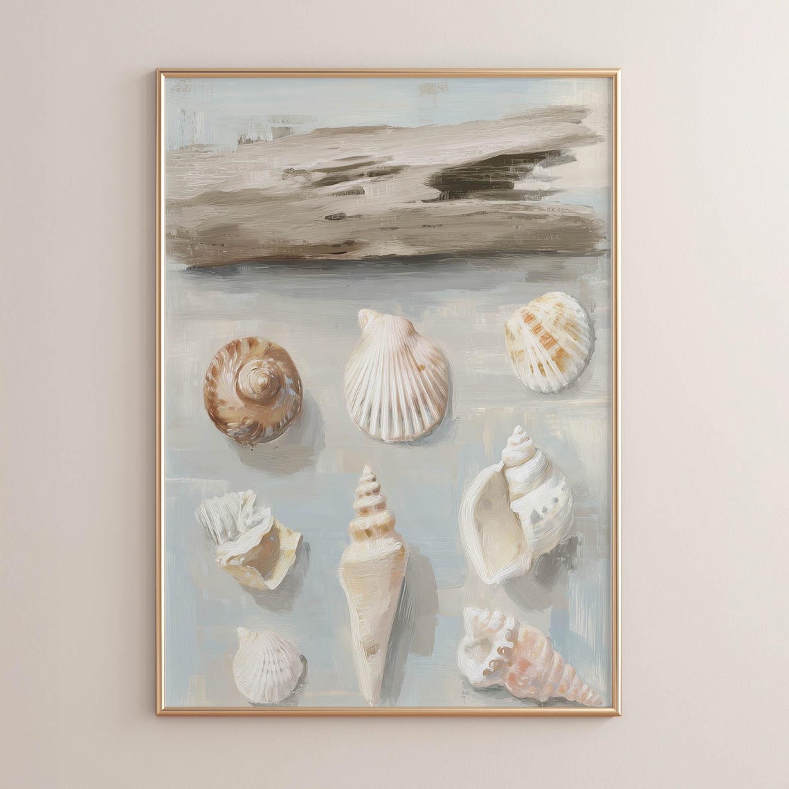 Seashell Collection Study Driftwood Neutral Beach House Poster