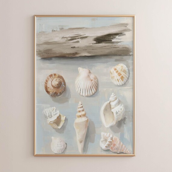 Seashell Collection Study Driftwood Neutral Beach House Poster