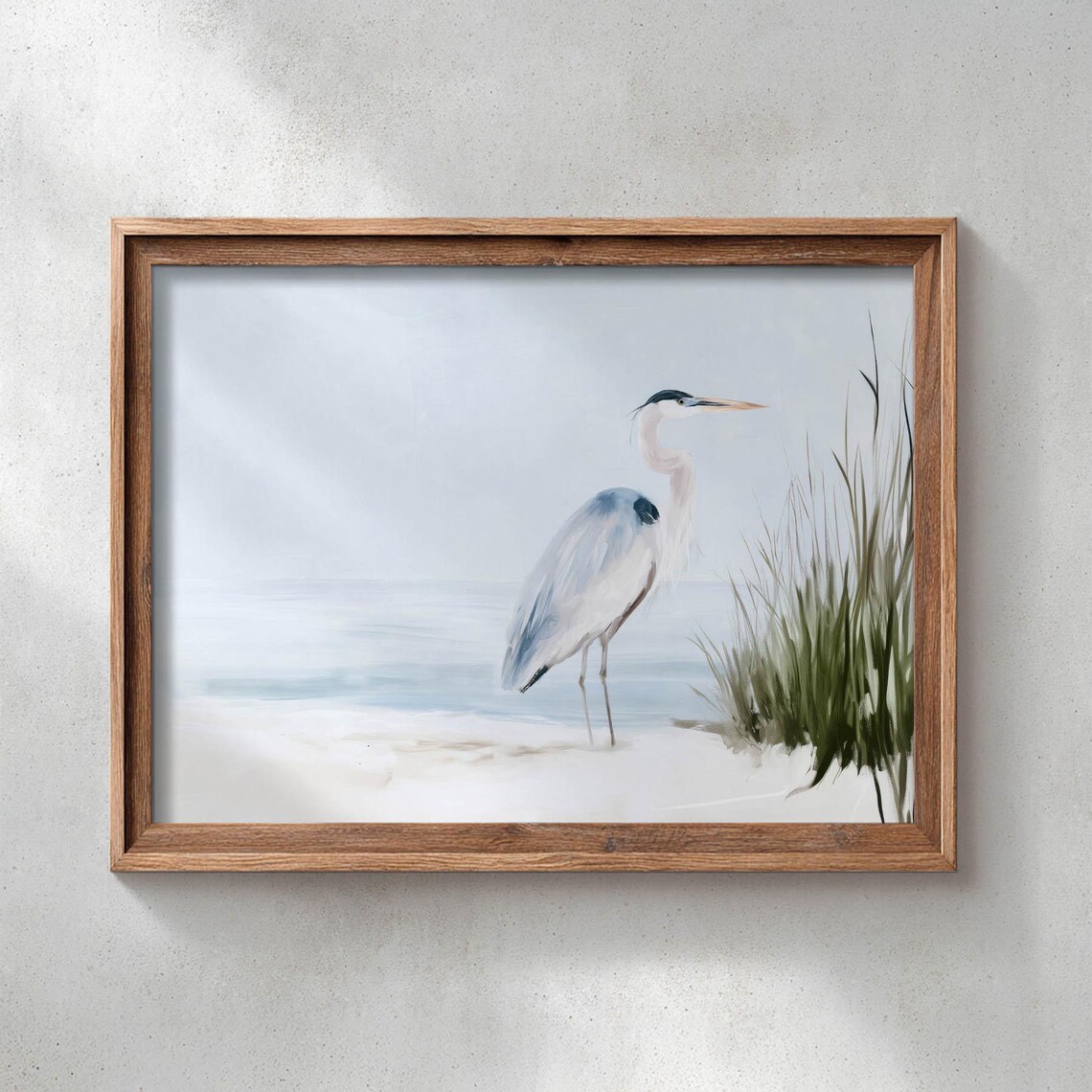 Great Blue Heron Standing Watercolor Calm Coastal Bird Art Print