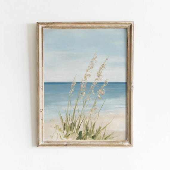 Muted Coastal Beach Oats Printable Soft Sandy Dunes Wall Art Sage Green Ocean Horizon Decor Cottage Landscape Neutral Download 445