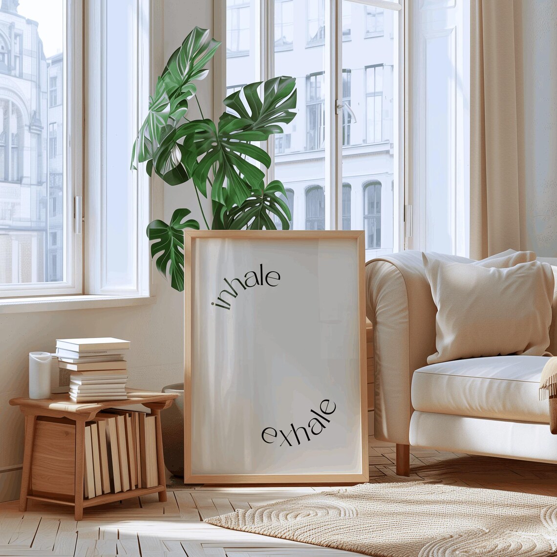Inhale Exhale Curved Serif Typography Mindful Breathing Quote Wall Art - Image 2