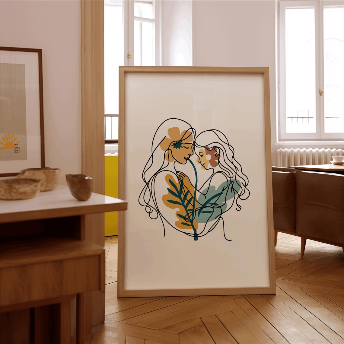 Mother And Daughter Flower Line Drawing, Minimalist Art Print - Image 2