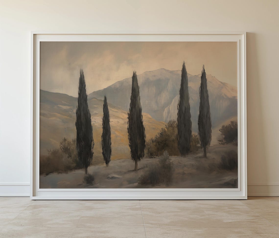 Cypress Trees Painting Row Of Pines Mountain Landscape Poster - Image 7