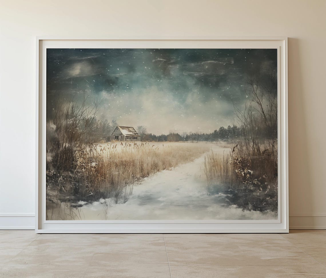 Snowy Winter Farmhouse Barn Scene Rustic Christmas Decor Poster - Image 5