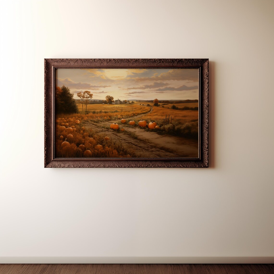 Pumpkin Patch Field Painting Harvest Sunset Farmhouse Scene Poster - Image 4