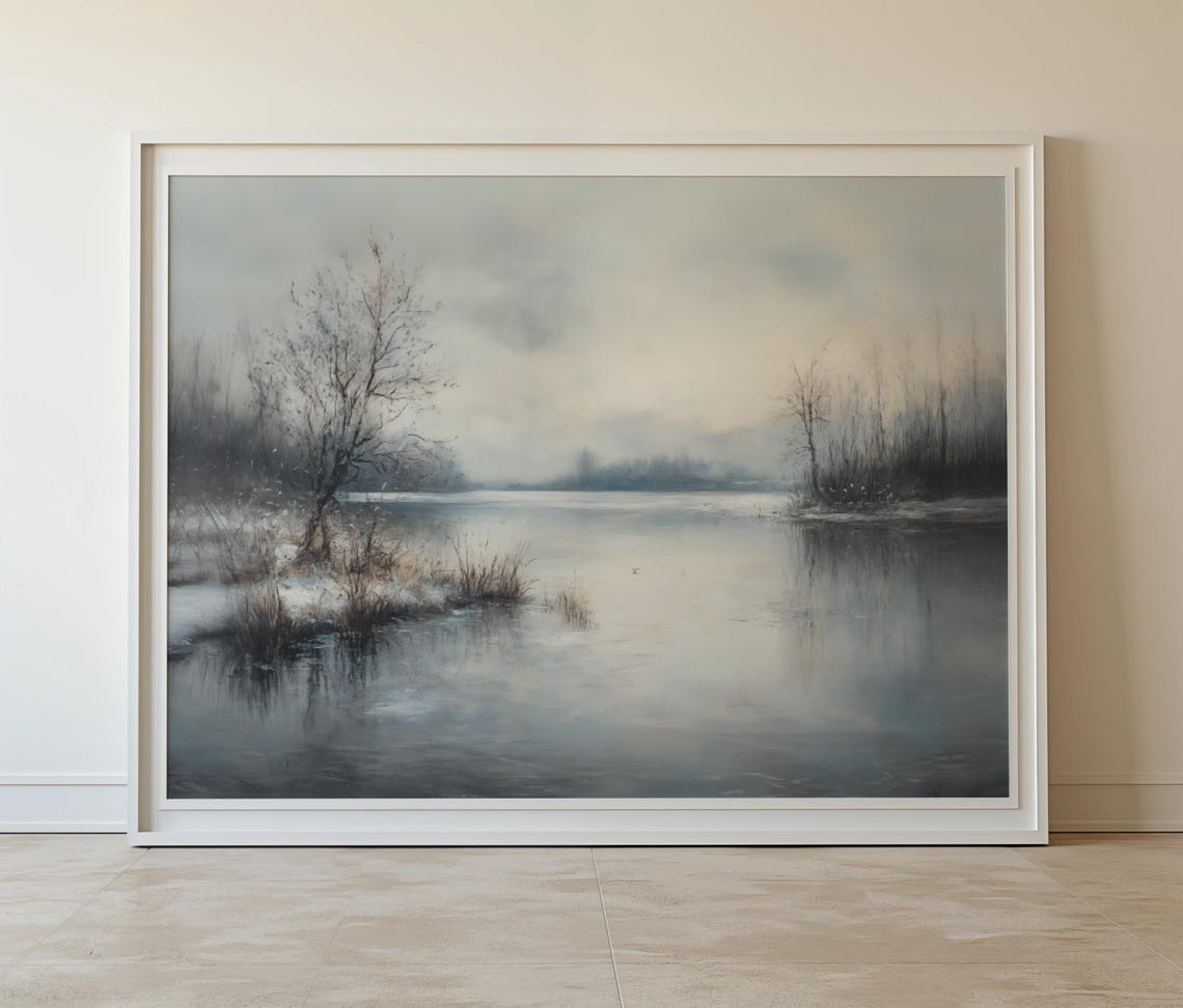 Misty Winter Lake With Bare Trees Antique Style Landscape Poster - Image 8