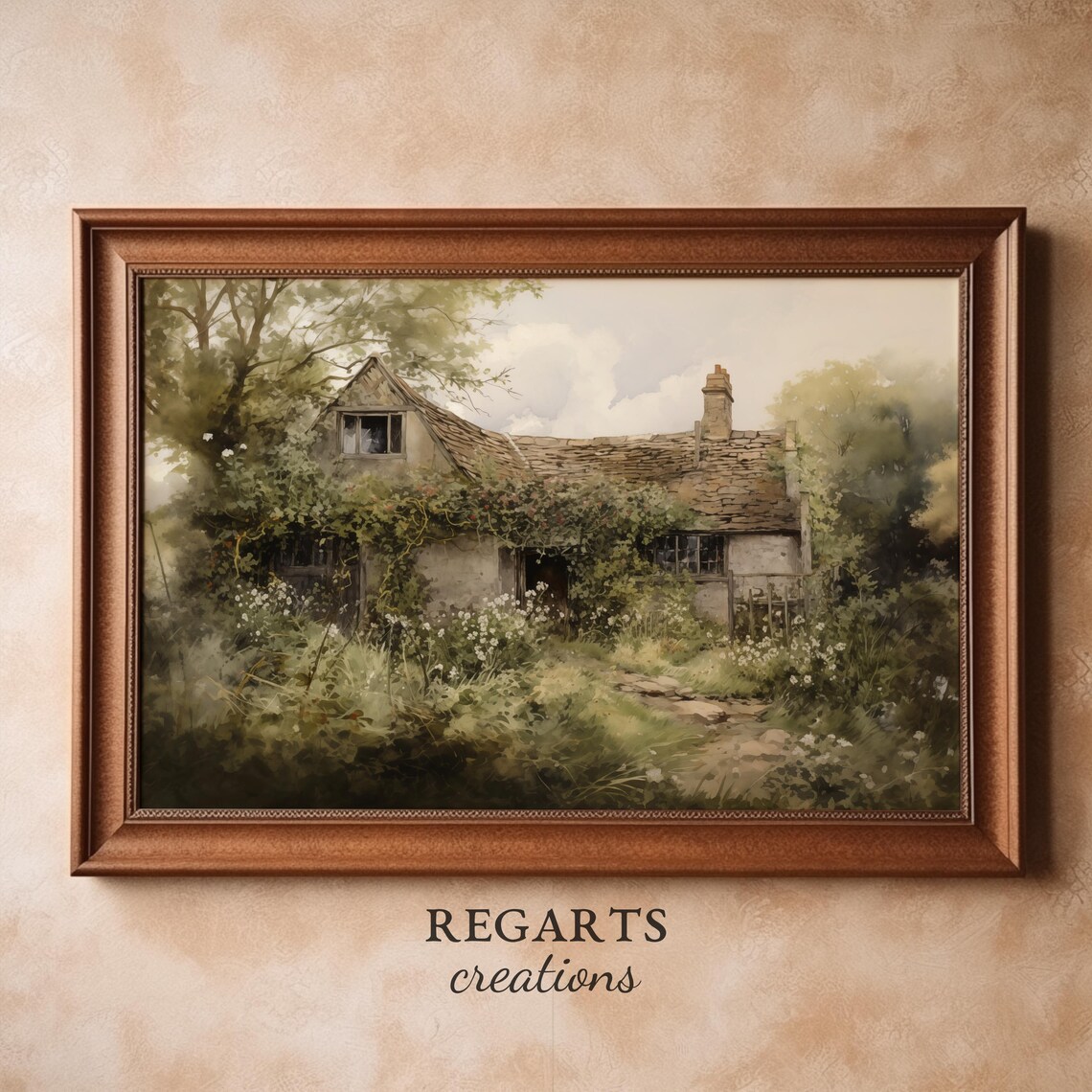 Overgrown English Cottage Painting Lush Green Garden Scene Poster - Image 3