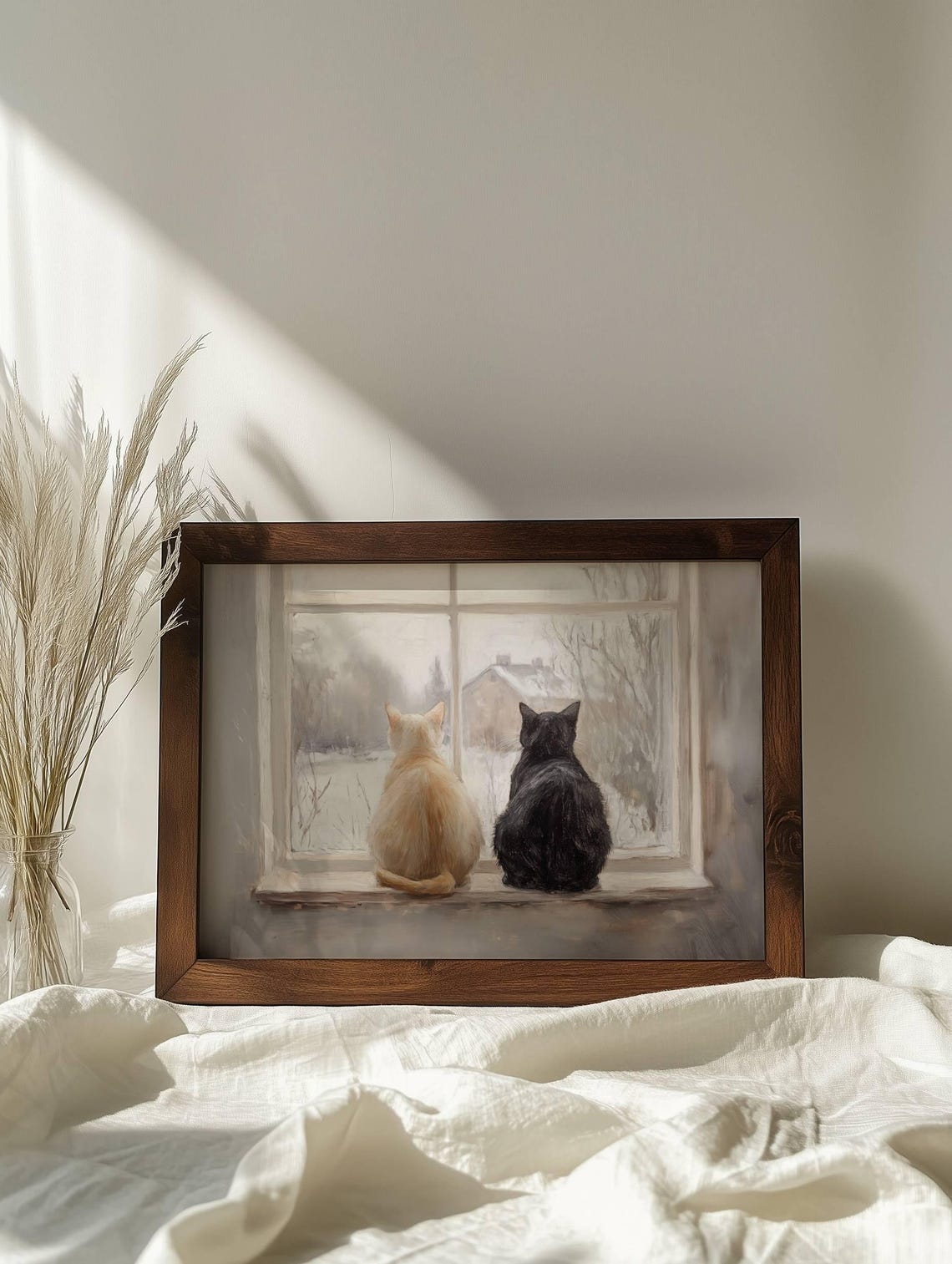 Two Cats At Winter Window Snowy Cottage View Cozy Feline Poster - Image 6