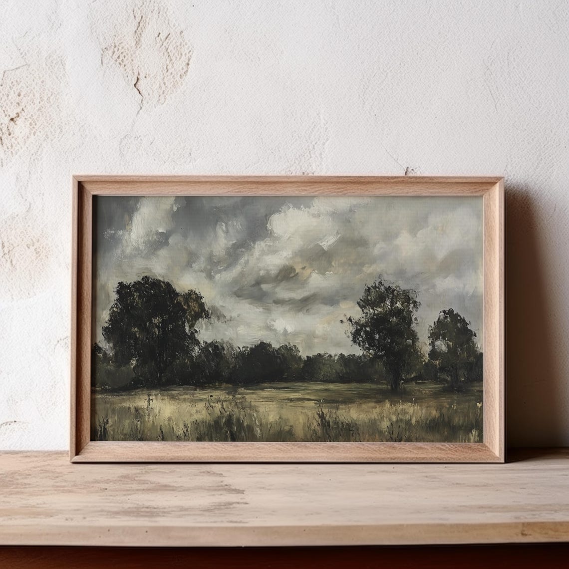 Moody Field Painting Dark Trees Under Dramatic Cloudy Sky Poster - Image 3
