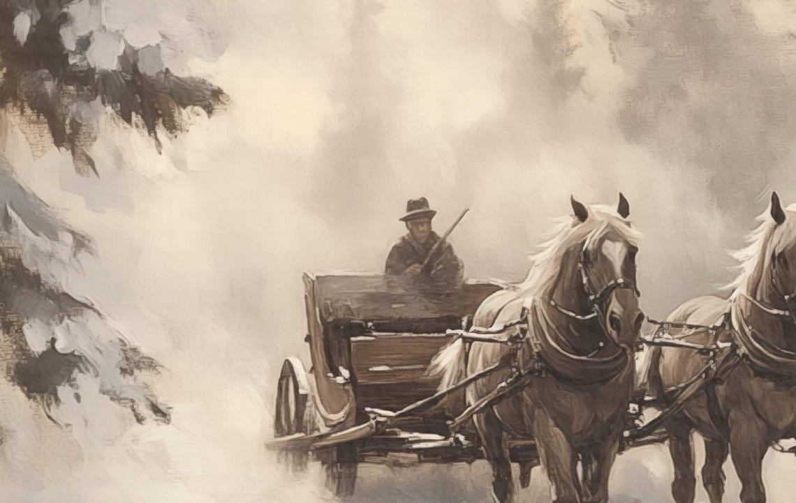 Antique Horse Sleigh Ride Through Snowy Forest Oil Painting Poster - Image 5