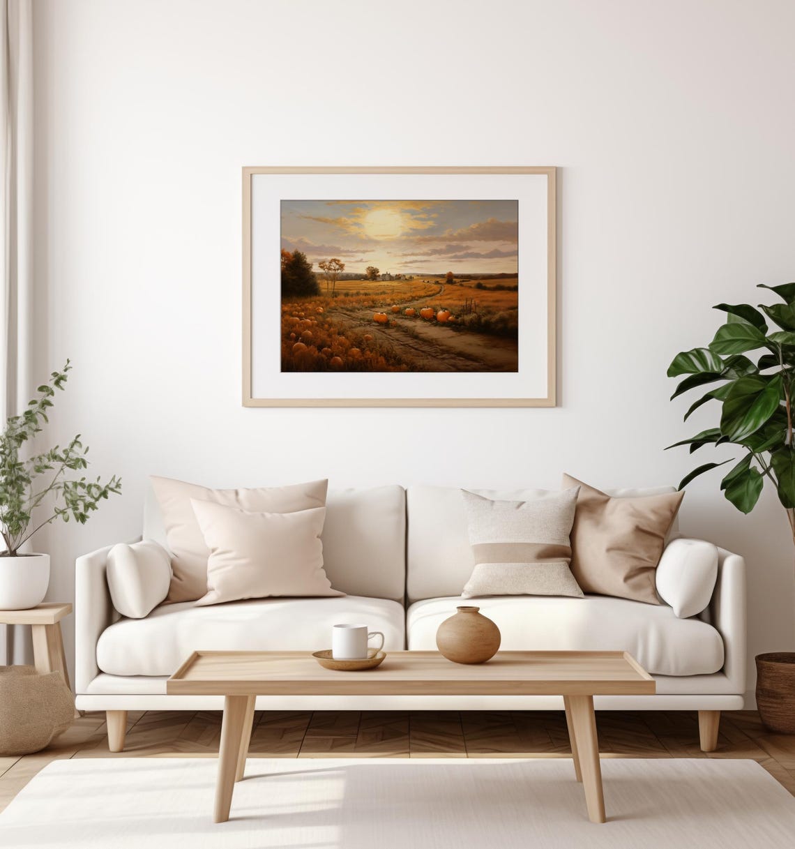 Pumpkin Patch Field Painting Harvest Sunset Farmhouse Scene Poster - Image 2