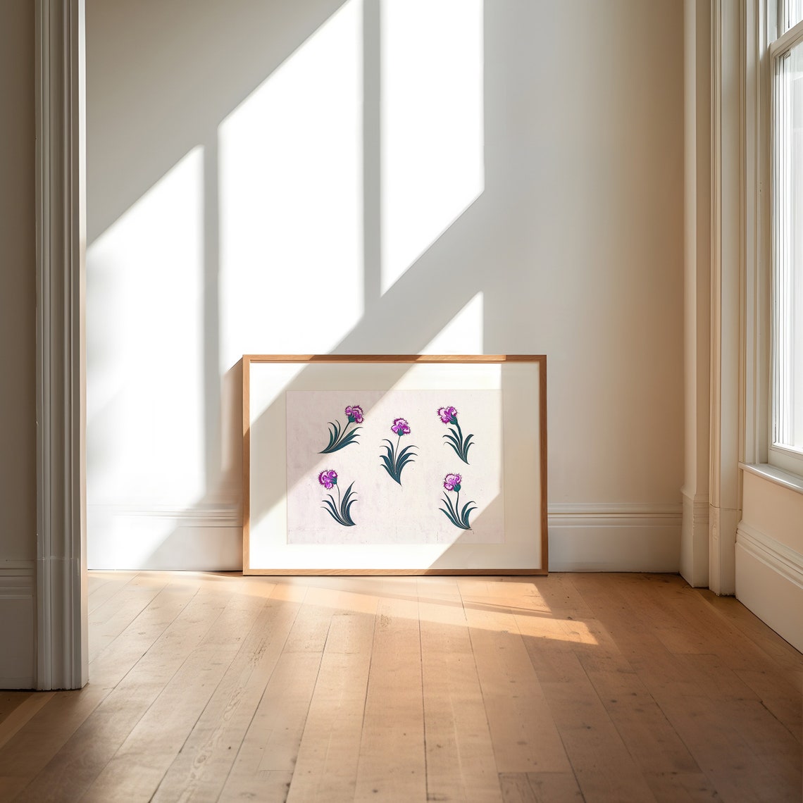 Purple Carnations Turkish Motif Five Blooms Botanical Art Wall Print - Image 3