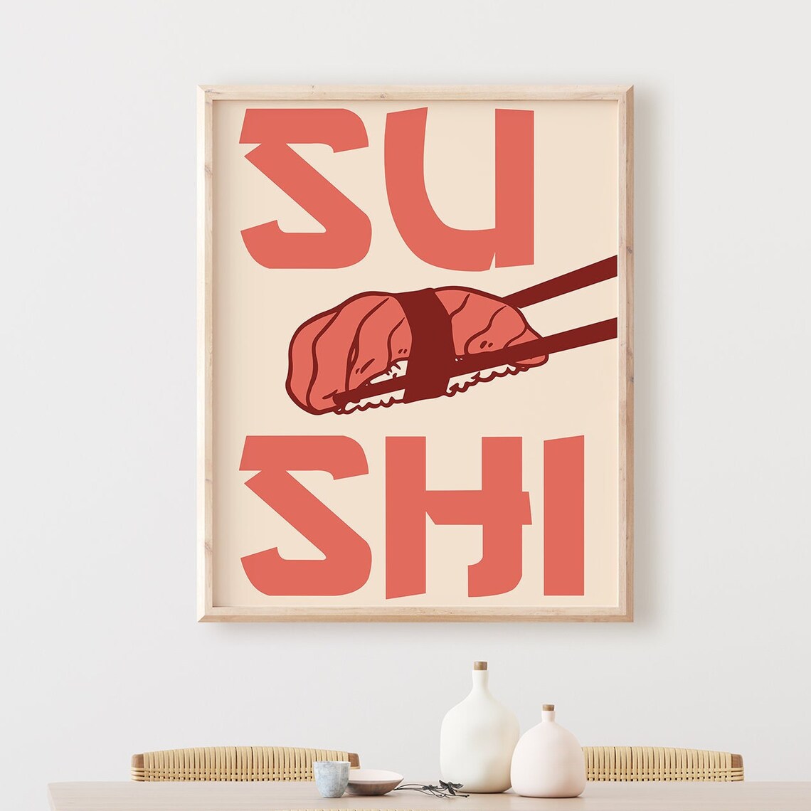 Sushi Chopsticks Tuna Nigiri Retro Red Japanese Food Wall Art