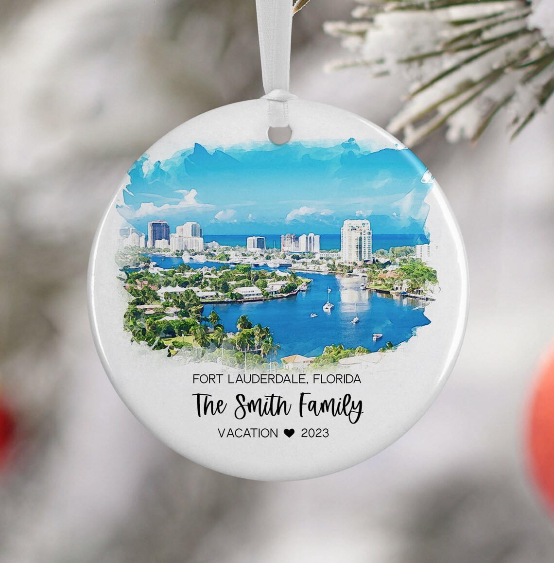 Fort Lauderdale Florida Ornament Watercolor Travel Poster